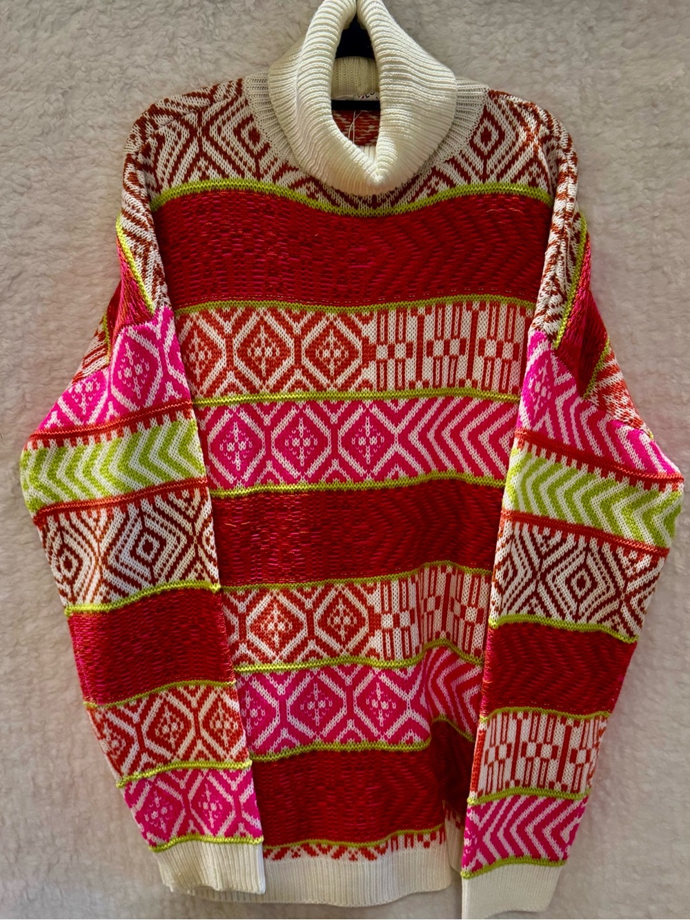 First Love Multicolor Cowlneck Sweater - Red, Pink, Lime, Cream